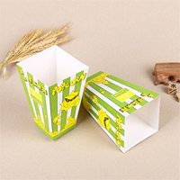 Boîte à popcorn en papier rayé vert jetable avec logo personnalisé KM, emballages écologiques pour en-cas