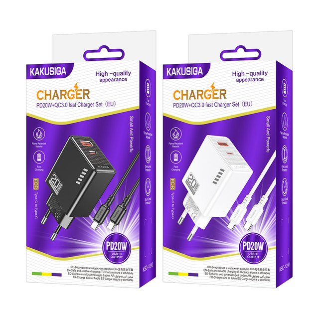 KAKUSIGA Private Model Brand New PD20W+QC3.0 Charger Set Charger (EU) (Type-C to Type-C)