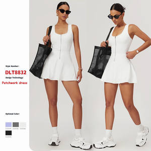 カスタム女性用アスレチックウェアVネックジッパーボディスーツノースリーブアクティブワークアウトスポーツジムカジュアルゴルフテニスドレスショーツ付き - Product Image 1