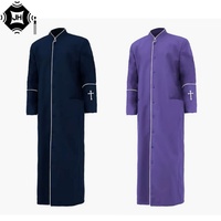 Robe de Prêtre en Polyester Mat en Gros, Col Montant, Uniforme de Pasteur d'Église avec Croix Brodé, Logo et Couleurs Personnalisables Disponibles