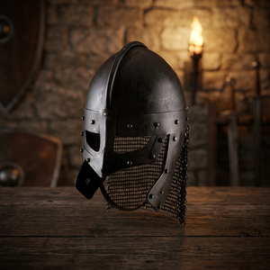 Casque de guerrier Viking médiéval en maille, prêt pour le combat, en métal poli, style rond. - Product Image 2