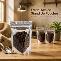 Op maat gedrukte duurzame holografische staande pouch met transparant venster, hersluitbare rits, geschikt voor noten en snacks, voedselveilig, groothandel