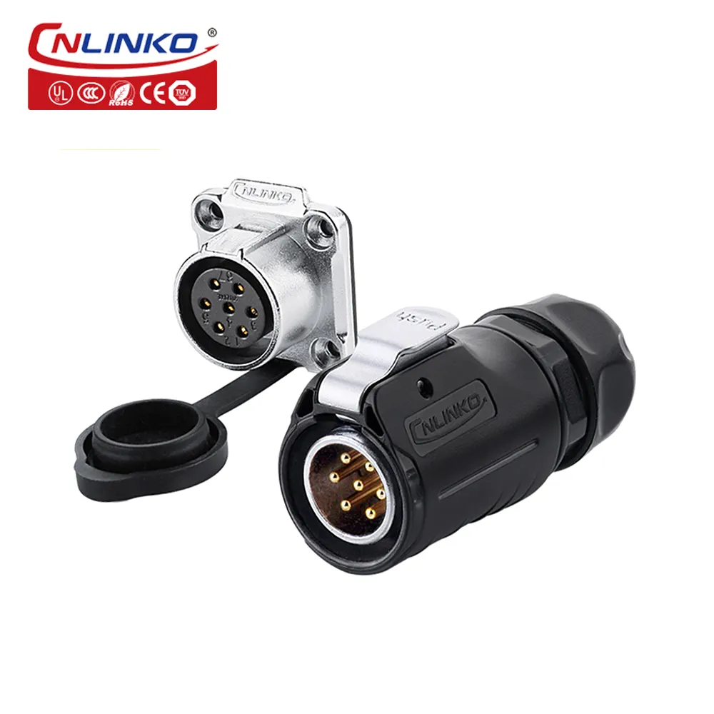 Cnlinko M20 UL Approved 10A 7 Pin Waterproof Wire Connector IP67 Fast Locking Plug and Socket for LED Lighting Sprayer Battery