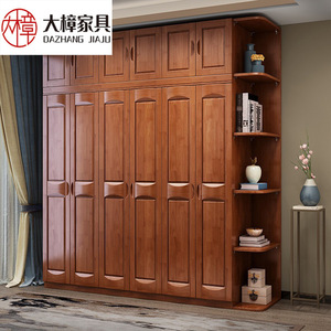 Dazhang Jiaju Modern Chinese Style Solid Wood <b>Wardrobe</b> 3 4 5 6 Door <b>Large</b> Capacity Hinged Door Bedroom Storage Cabinet - Product Image 1