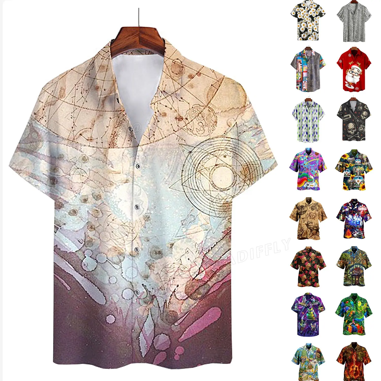 Plus Size Factory Wholesale 2023 Full Printing Vintage Shirt Custom Mens Hawaiian Shirts Button up Top Summer Clothing