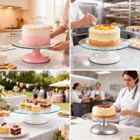 Plateau tournant pour gâteau à revêtement antiadhésif durable, support rotatif pour gâteau à dessus en verre résistant aux rayures