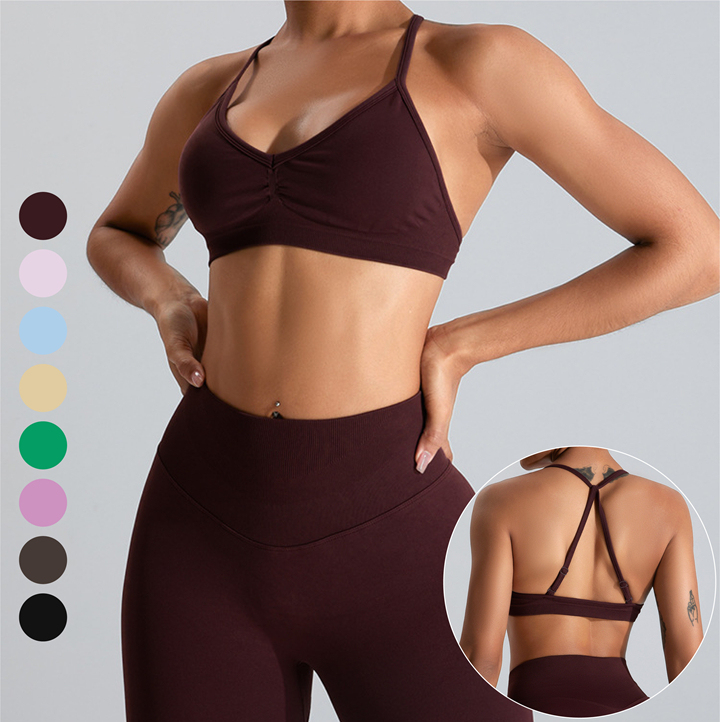New Design Seamless Breathable Plain Backless Yoga Sports Bra for Women's Fitness Gym Workout Running with Medium Support
