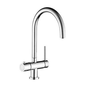 Grifo de Cocina Contemporáneo de Acero Inoxidable Color Gris Metálico, Diseño de Tirador Extraíble, Tres Vías, Doble Manija, Flexible - Product Image 1