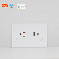 Prise murale intelligente WiFi 240V 1200W avec interrupteur tactile en verre trempé, ports de charge USB-A et Type-C pour contrôle à distance via application, usage domestique et hôtelier