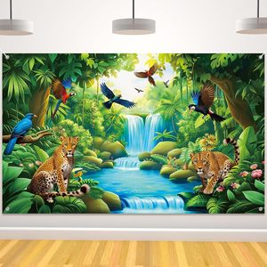 2026 Regenwald-Wasserfall-Hintergrund Urlaub Schule Christliches Hängendes <span class=keywords><strong>Banner</strong></span> Dschungel Wald Safari Religiöser Bibelvers Hintergrund - Product Image 1