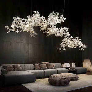 Hot Sale Custom Luxo Ginko Biloba Folha Cerâmica Lustre para Hotel Lobby Hall Villa Sala Mesa de Jantar