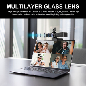 Webcam com microfone de entrada para streaming 4K QHD, câmera de vídeo com foco automático, lente de vidro multicamadas para conferência, para computador e <span class=keywords><strong>PC</strong></span>, webcam USB - Product Image 3