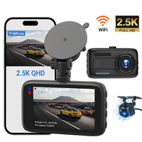 Caméra de tableau de bord WiFi 2.5K avec écran IPS 3 pouces, double objectif avant et arrière, grand angle 170°, capteur G, enregistrement en boucle, moniteur de stationnement, enregistreur vidéo de véhicule