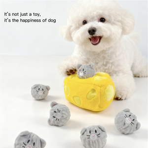 Giocattoli per Cani Giapponesi e Coreani in Peluche con Suono Squeaky e Carta, per Annusare e Nascondere Cibo, Formaggio + Palla Rimbalzante - Product Image 1