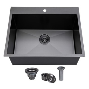 Black Drop In Gunmetal Black RV Lavandería Utilidad Montaje superior Calibre <span class=keywords><strong>16</strong></span> Acero inoxidable Tazón único Fregadero de cocina pequeño profundo - Product Image 1