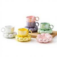 Ensemble de tasses en porcelaine à fleurs de tournesol avec plateau, style dessin animé, pour fête, mariage, cadeau, usage domestique
