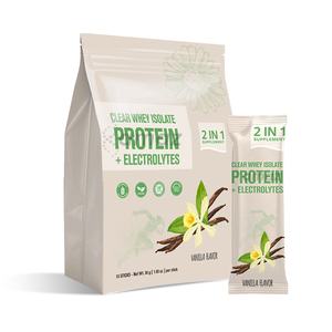 Protéine Isolat de Lactosérum Transparente Marque Blanche <span class=keywords><strong>Sans</strong></span> <span class=keywords><strong>Lactose</strong></span> <span class=keywords><strong>Sans</strong></span> <span class=keywords><strong>Gluten</strong></span> Saveur Naturelle Punch Tropical 20g Poudre Protéinée - Product Image 1