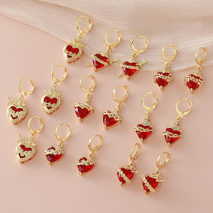 DAIHE 새로운 레드 하트 크리스탈 귀걸이 크로스 로즈 가시 다이아몬드 후프 펜던트 귀걸이 쥬얼리 - Product Image 3