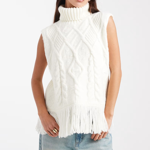 Wisrise Factory Nouveauté en gros – Débardeur en maille torsadée sans manches avec franges pour <span class=keywords><strong>femme</strong></span>, élégant et oversize - Product Image 5