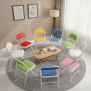 كرسي قابل للطي بألوان متعددة للبيع بالجملة، كرسي طعام قابل للطي موفر للمساحة مبطن بالجلد الصناعي، كرسي محمول عصري بسيط قابل للطي - Product Image 1