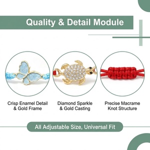 Bracelet <span class=keywords><strong>Macramé</strong></span> Fait Main avec Breloques – Plus de 15 Motifs : Papillon, Tortue, Panda, Trèfle, Baseball, Infini – Réglable, Cadeau d'Amitié, OEM - Product Image 6
