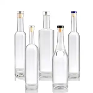 Clear Glass Wine Bottles 1-Liter with white screw caps, 12/pack