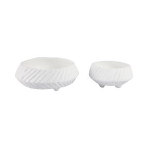 Set di ciotole decorative affusolate per tavolino da caffè o piano cucina, centrotavola decorativo con design a coste in ceramica bianca - Product Image 4