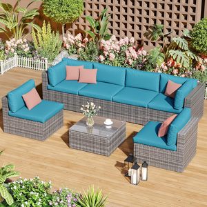 Modular Wicker Patio Furniture Set with Cushions and Coffee <b>Table</b> Outdoor Furniture Weather Resistant Contemporary Design - Product Image 3