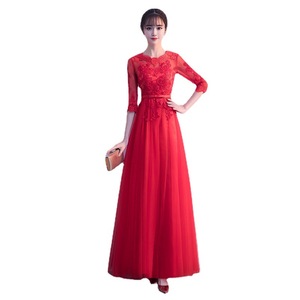 Red A-Line Satin Evening Dress Scoop Neck 3D Pattern Plus Size Long Formal Wear - Product Image 5