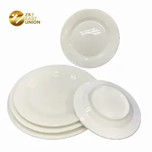 Customized Logo Decal Printing Ceramic Flat Plate Porcelain Dinner Plate