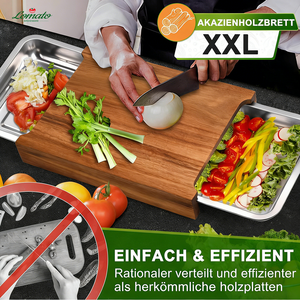 Planche à découper en bois d'acacia personnalisée avec tiroir, plateaux en acier inoxydable 304, planche à découper pour le pain et le fromage, planche de préparation alimentaire - Product Image 5