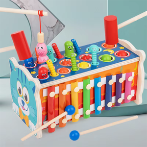 Jouet multifonctionnel en bois pour bébé : Xylophone à marteler, jeu de pêche pour enfants, améliore la coordination œil-main des tout-petits - Product Image 4
