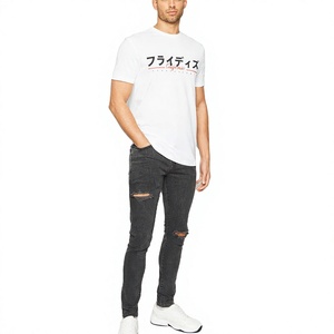 Pantalones Vaqueros de Mezclilla Delgados al por Mayor, OEM/ODM, Rectos, con Agujeros, Bordados, Logotipo Personalizado, 100% Algodón, para Hombre, Invierno - Product Image 1