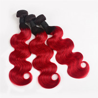Tissage en lot brésilien Body Wave coloré — ali queen, cheveux naturels, deux tons ombré, 1B/rouge/BUG