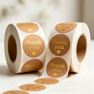 Etiquetas Adhesivas Redondas de Kraft con Estampado Dorado, Etiquetas de Agradecimiento para Pequeñas Empresas, Etiquetas de Sellado para Regalos y Envíos - Product Image 1