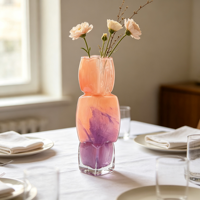 Vase en verre géométrique triangulaire moderne personnalisé, dégradé orange et violet, vase à fleurs hydroponique pour la décoration de la maison et des mariages