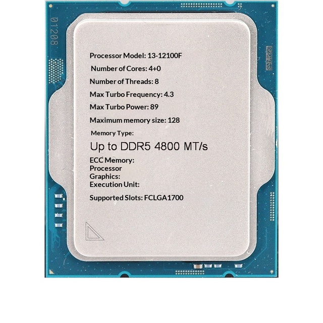 Intel Core I3-12100F Boxed 4-Core 4.3GHz Desktop CPU Processor LGA1700 Compatible with H610/B660