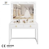 Vente directe usine : Miroir de maquillage HD grand écran avec ampoule LED 5W, cadre en panneau E1, tiroirs et patins antidérapants en bois