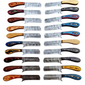 Cuchillo Bull Cutter de hoja fija de acero de Damasco con punta de gota y mango de madera Pakka azul para caza, camping y supervivencia DIY - Product Image 3