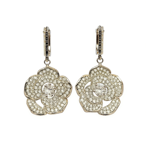 E3561 Orecchini Pendenti a Fiore Dorato da Donna con Cristalli e Strass, Placcati in Oro 22k, Gioielli di Lusso per Feste - Product Image 1