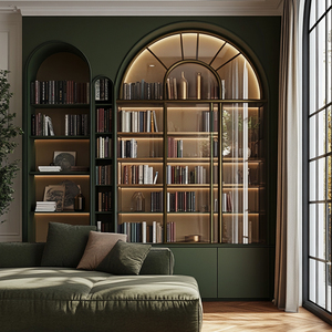 خزائن كتب منحنية على الحائط بالكامل بتصميم فرنسي تقليدي قابلة للتخصيص بالكامل وصديقة للبيئة مصنوعة من الخشب للمنزل والمكتب - Product Image 2