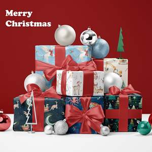 Rouleau de papier d'emballage de Noël de construction pour enfants avec camions à benne basculante grues excavatrices avec chapeaux de père noël et cadeaux arbre de noël - Product Image 6