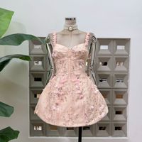 Robe de soirée élégante pour femme, dos nu, à lacets, en maille florale, avec bretelles et baleines