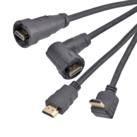 Connecteur étanche avec câble de 2 m, fileté, 4K60HZ, IP67, mâle, coudé droit, boîtier PA66/Silicone