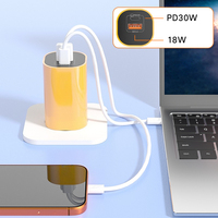 Cargador GaN con Enchufe Europeo Tipo-C de 30w, Adaptador Tipo C a USB de Doble Puerto, Accesorios para Celulares, Cable de Carga al por Mayor