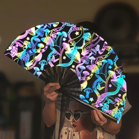 Éventails pliants en bambou haut de gamme, réfléchissants holographiques, pour festivals de musique et soirées, vente en gros