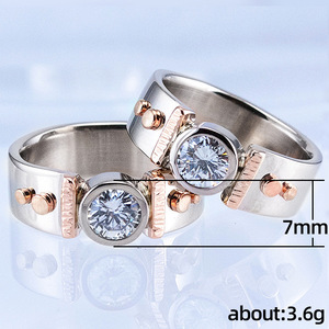 Anello bicolore in stile etnico per donna, gioielli semplici con pietre scintillanti alla moda - Product Image 2