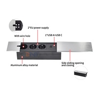 Prise de table encastrable en alliage d'aluminium CE pour alimentation électrique, avec prises Euro 2 AC et ports USB A+C, pour usage commercial