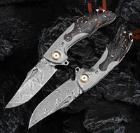 Couteau pliant artisanal NEWOOTZ, fabrication directe d'usine, cœur en VG10, acier Damas, manche en fibre de carbone, 3,4 pouces, 60-62 HRC, couteau de poche EDC, OEM