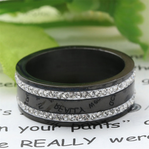 <b>Titanium</b> Steel <b>Ring</b> <b>Black</b> Unisex Pave Setting Diamond Encrusted Geometric Fashion Jewelry Gift - Product Image 2